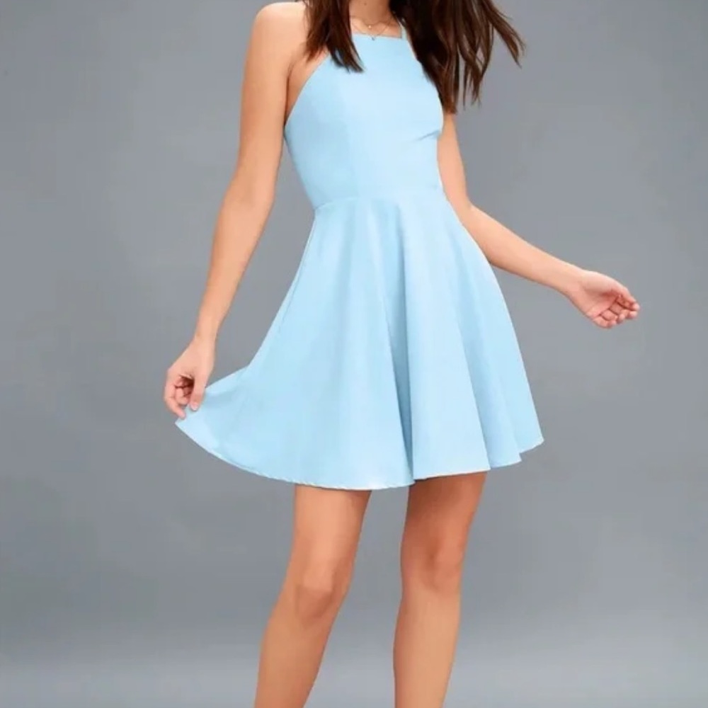 Lulus Call to Charms Baby-Blue Skater Dress